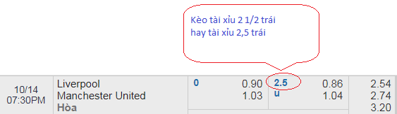 Kèo tài xỉu 2 1/2 trái, đọc là tài xỉu hai trái rưỡi