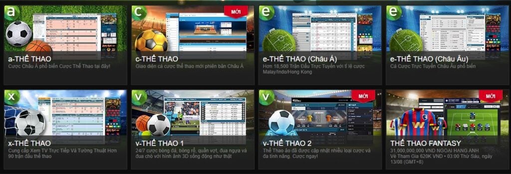 Phong phú thể loại sảnh chơi để người chơi lựa chọn