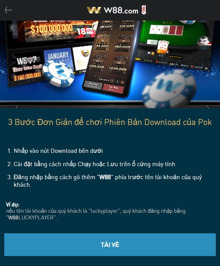 Các bước thực hành để tải W88 Poker thú vị cho Android và iOS