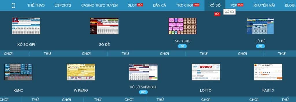 các trò chơi xổ số tại w88