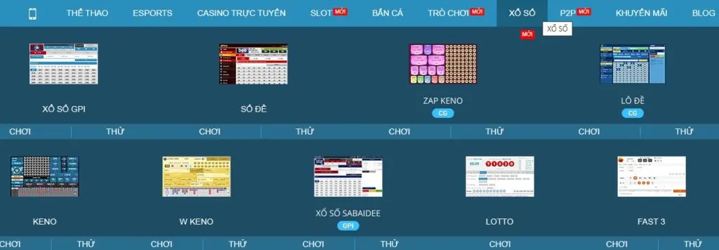 các trò chơi xổ số tại w88